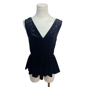 BCBGeneration Black Velvet Sleeveless Peplum Top V-Neck Womens Size S